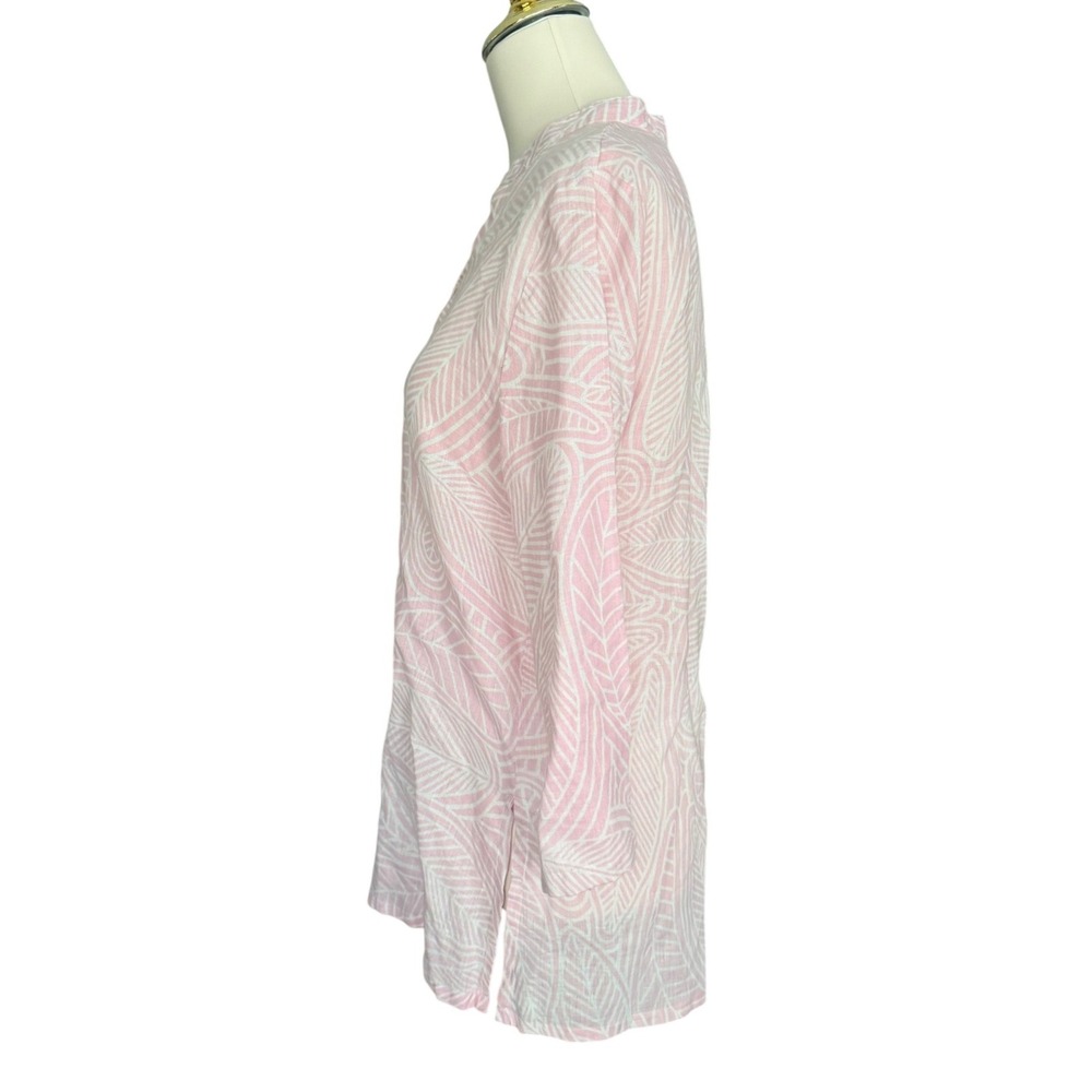 Island Company Mandarin Beach Tunic Pink White Leaf Print 100%‎ Linen Womens M - Picture 6 of 11
